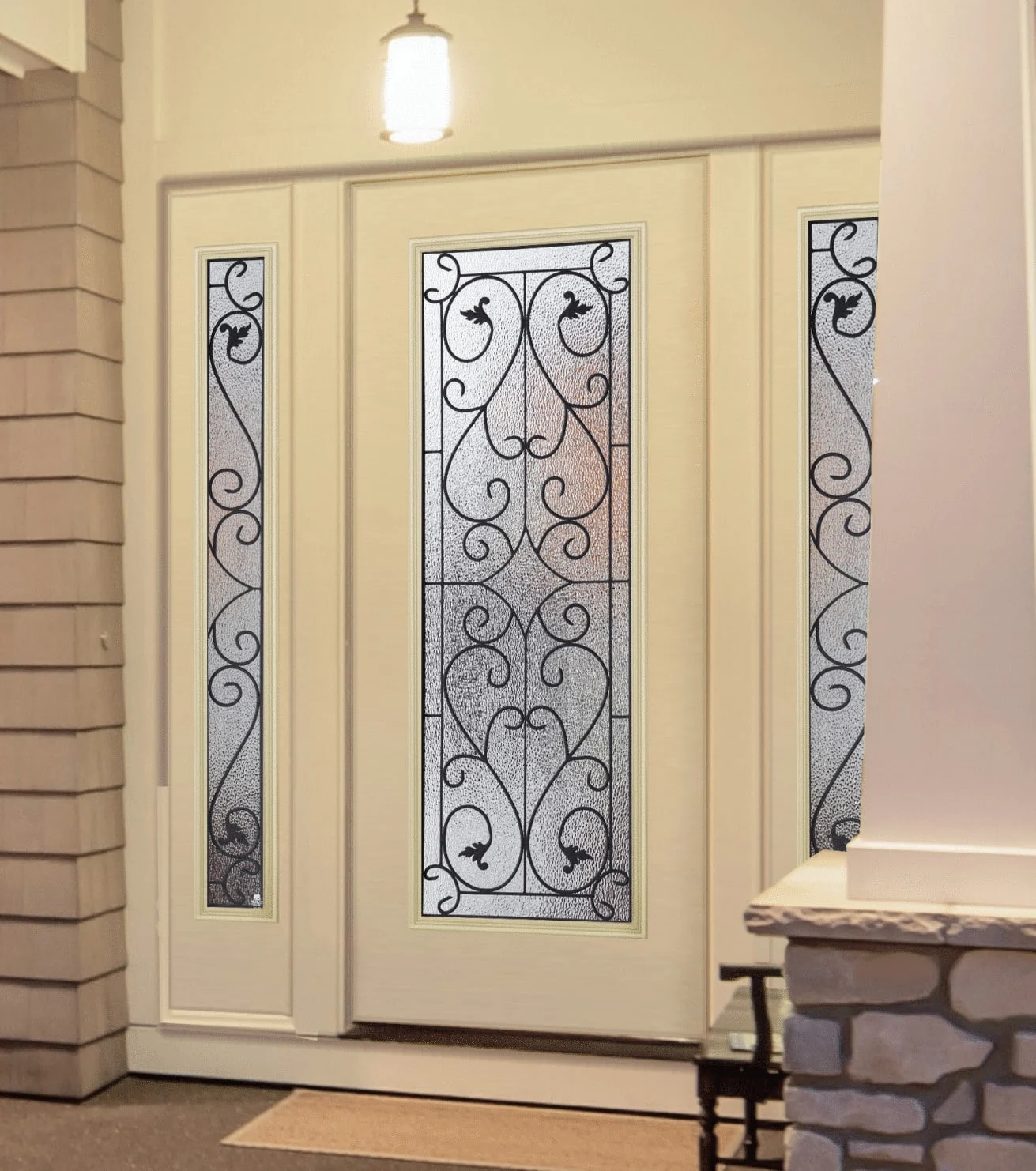 WSTR4569 entry door glass installed by Jacksonville Doors & Windows, featuring a decorative design for added elegance.
