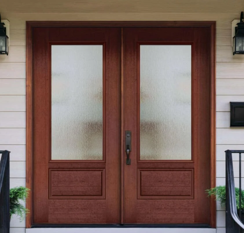 Rain glass entry door installed by Jacksonville Doors & Windows for enhanced privacy.