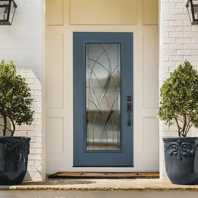 ODL_2019_New Photography ODL Waterside decorative door glass installed by Jacksonville Doors & Windows, featuring a serene and elegant wave-like design.