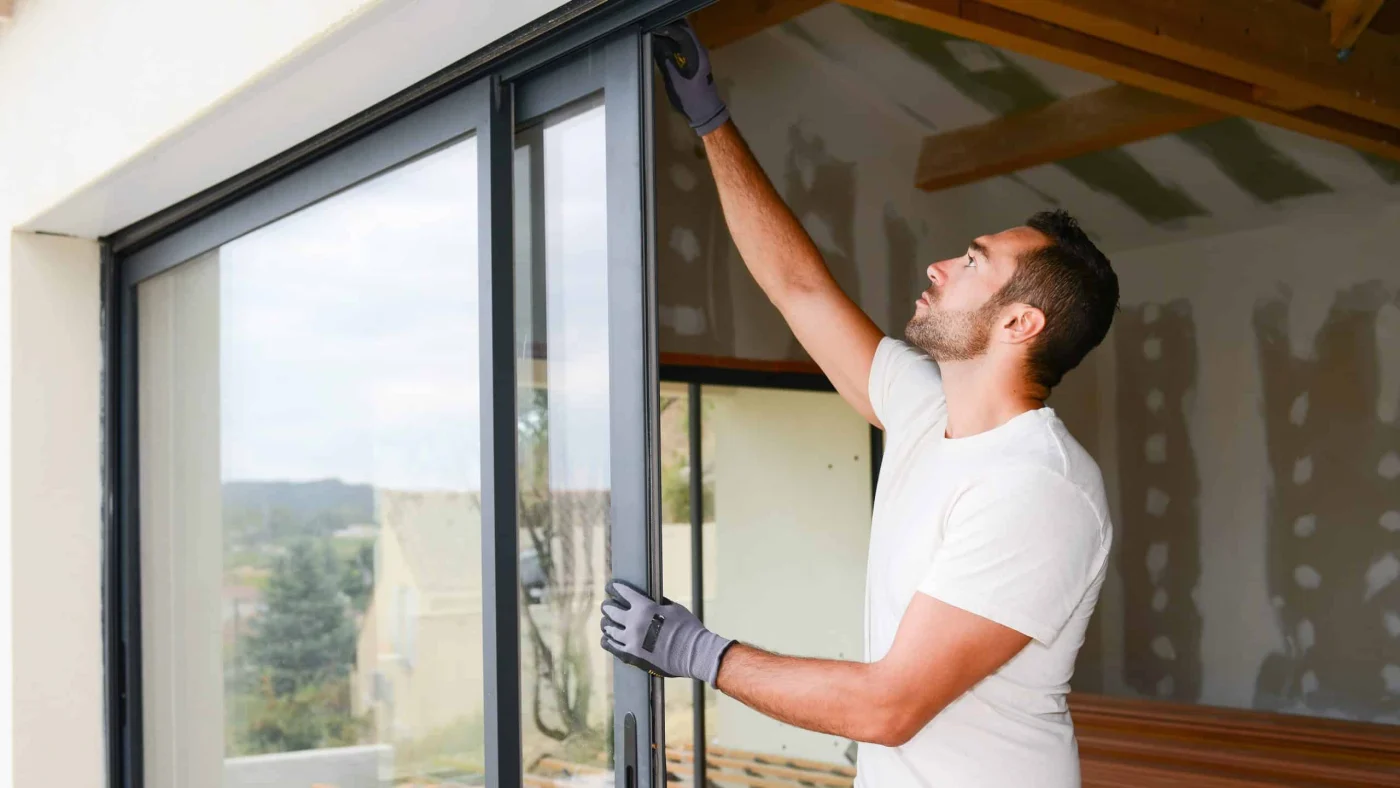 A technician installs a sliding glass door in Ponte Vedra, FL for Jacksonville Doors & Windows