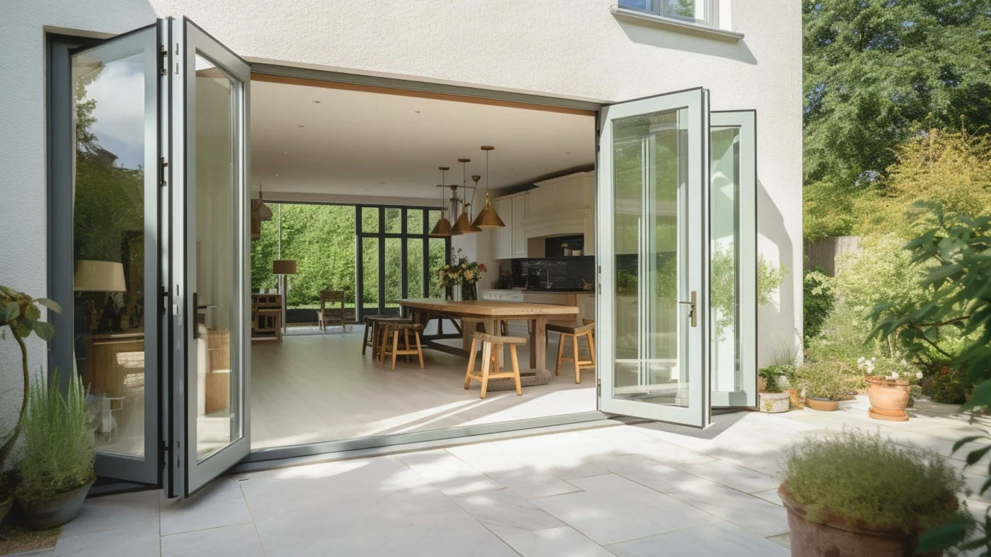 Bifolding doors opening to a patio on a home in St Augustine, FL, for Jacksonville Doors & WIndows