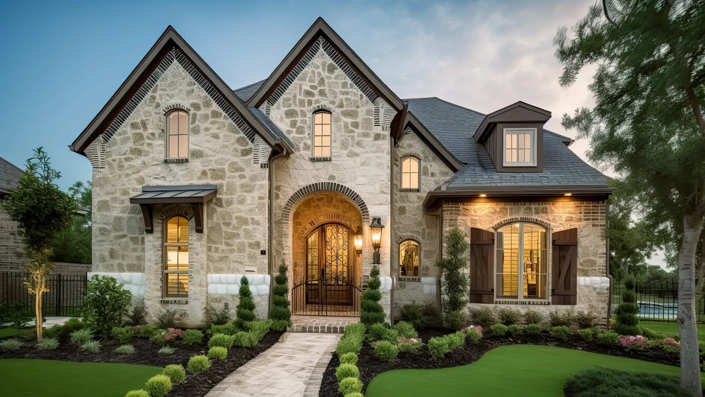 Gorgeous stone home with a wrought iron and glass entry door in St Augustine, FL, for Jacksonville Doors and Windows