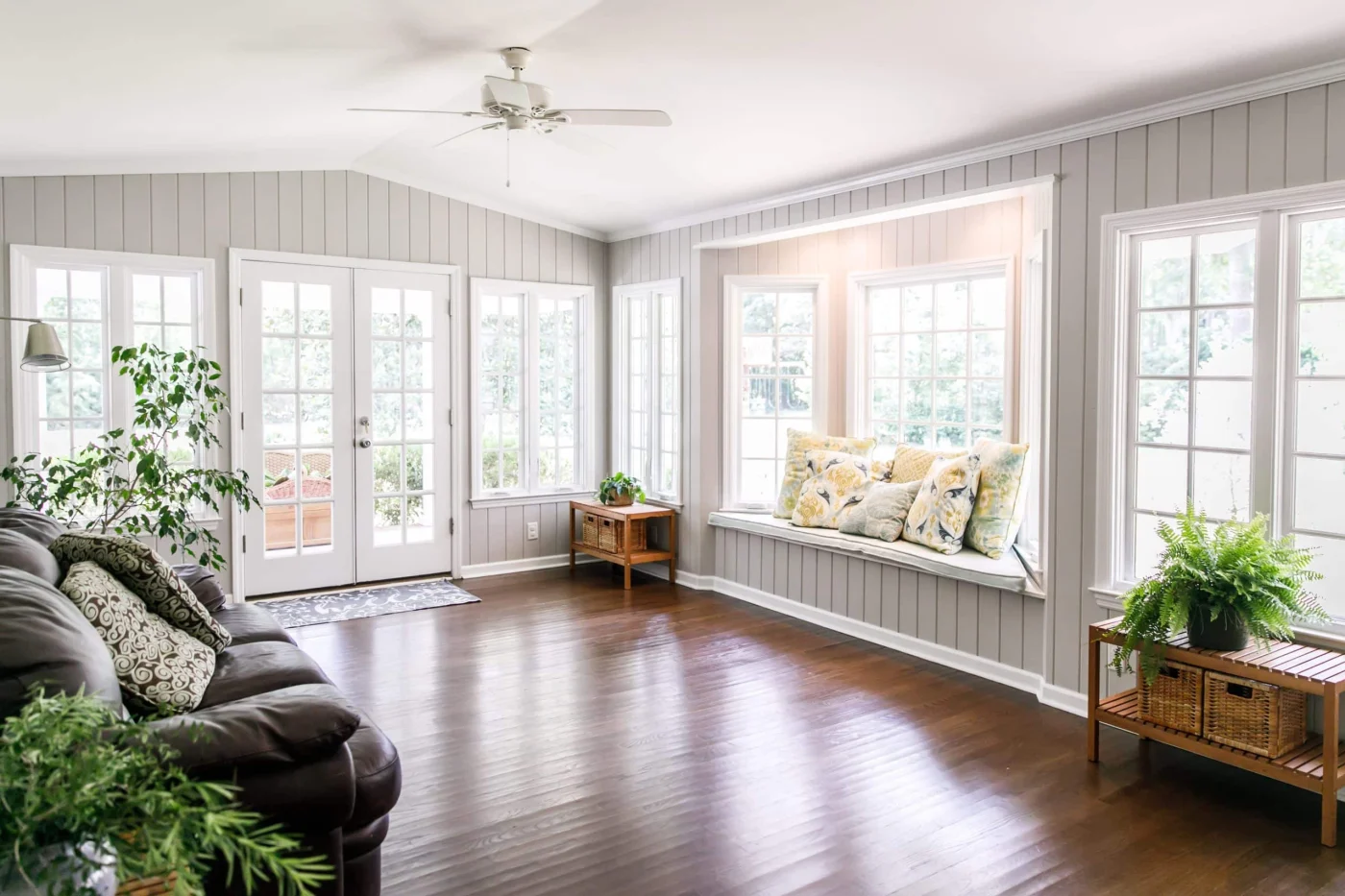 Large And Open Living Room Den Sun Room With Windows On Two Side