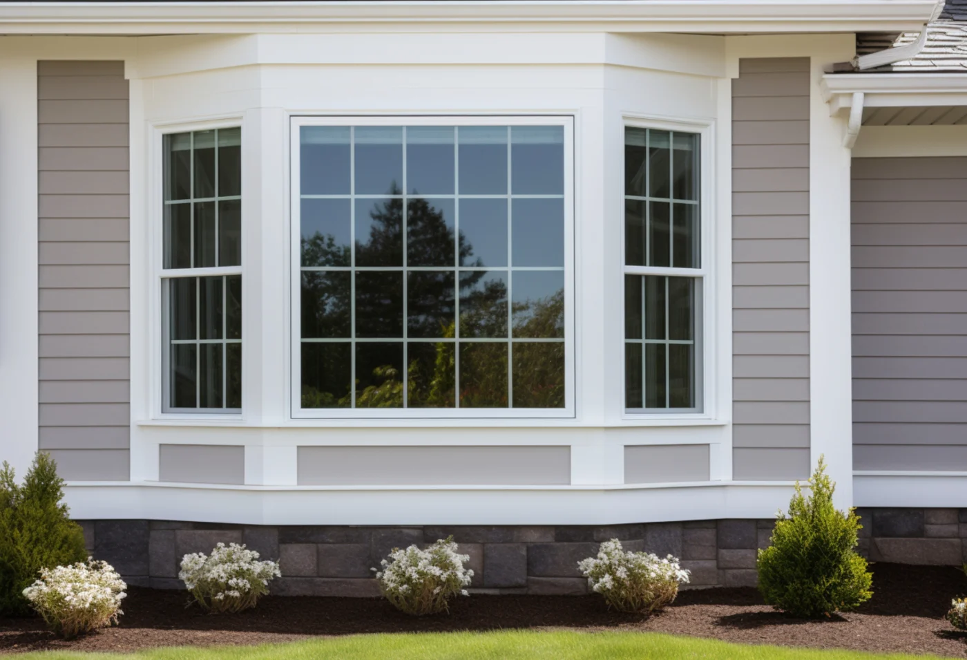 Bay Window In Jacksonville Beach Doors And Windows Paned bay window with plants outside gray siding