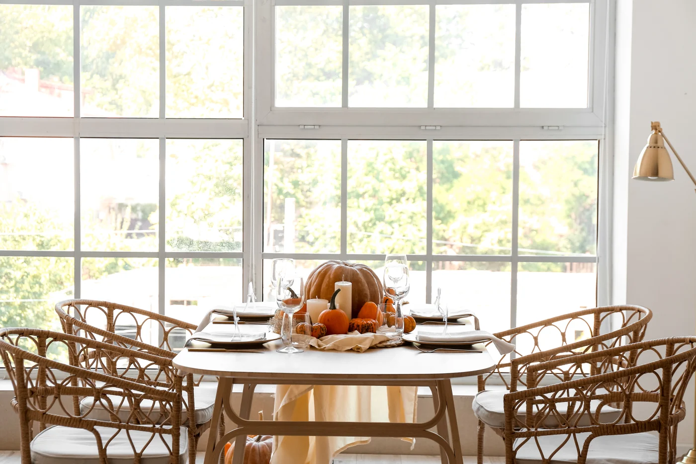 Dining room with large windows
