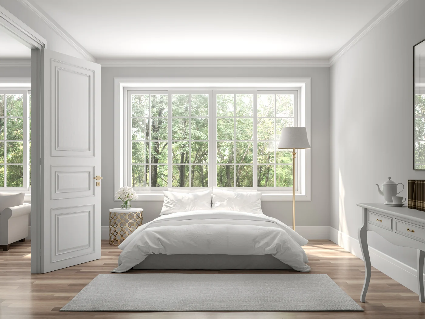 Best Replacement Windows In Jacksonville Beach Fl By Jacksonville Doors & Windows Large bedroom window over bed in white bedroom with wood floors