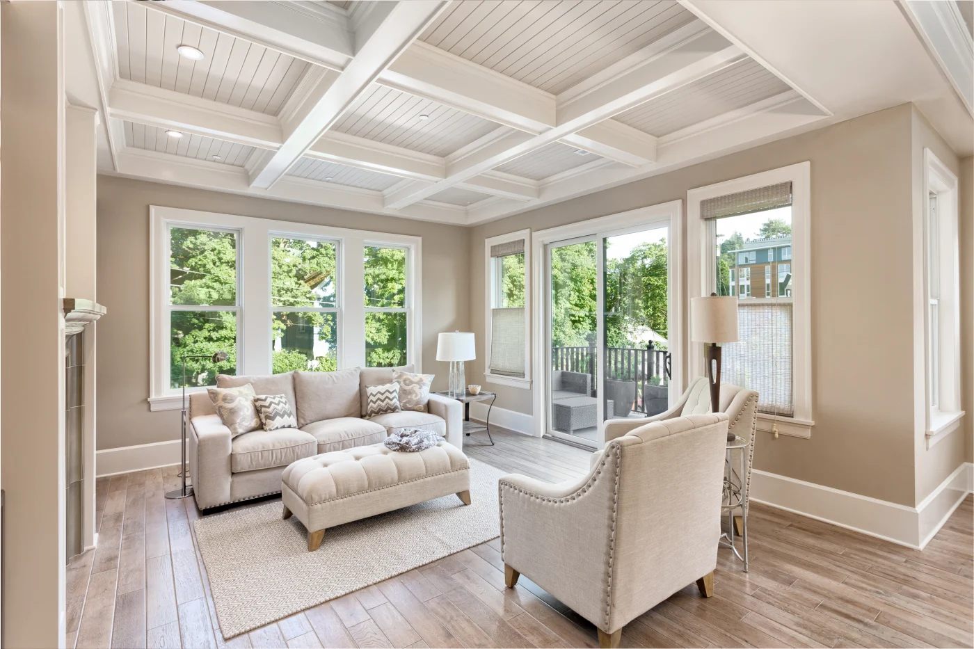 Living room with large windows and patio door