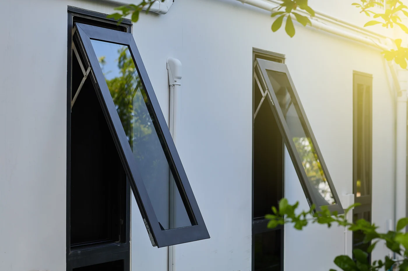 Tall, black awning windows