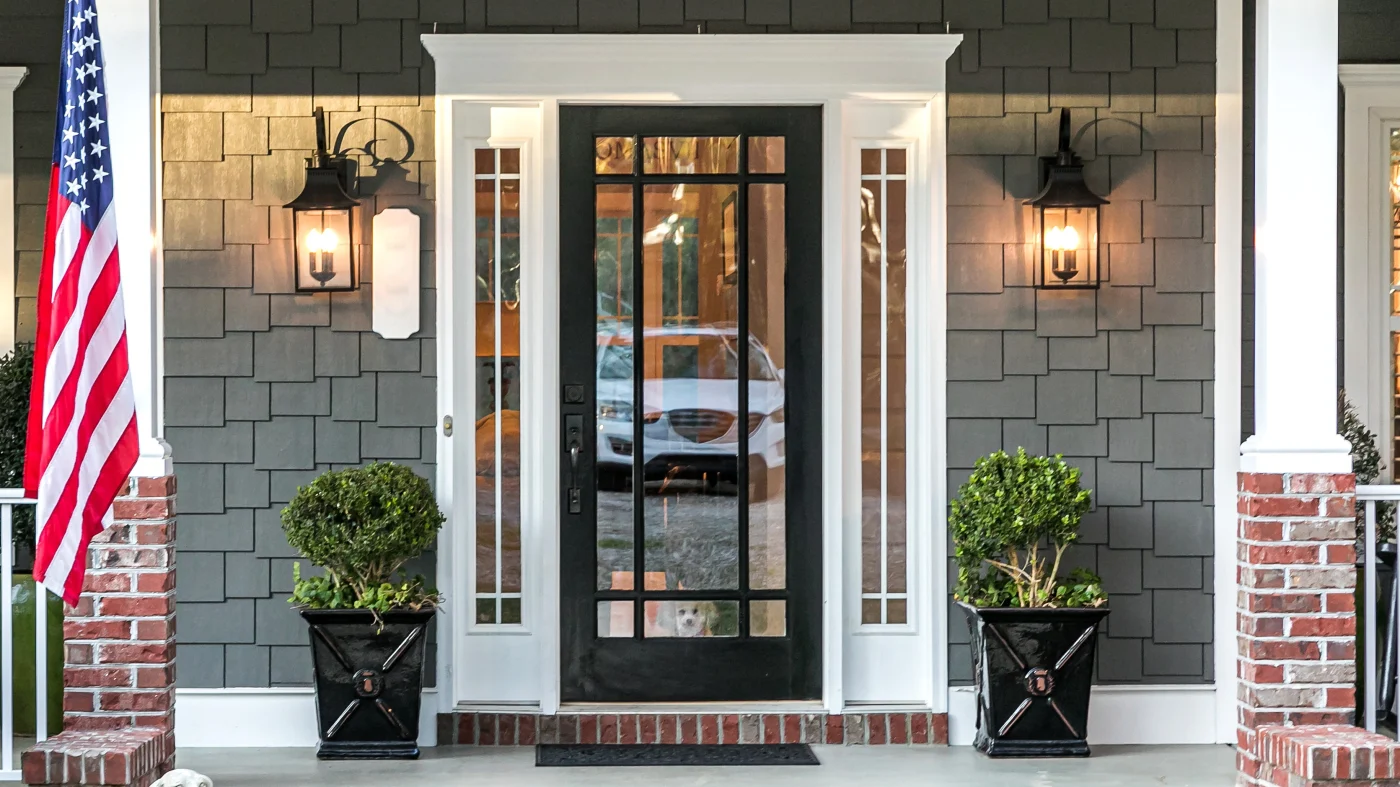 Black door with glass in the inner part