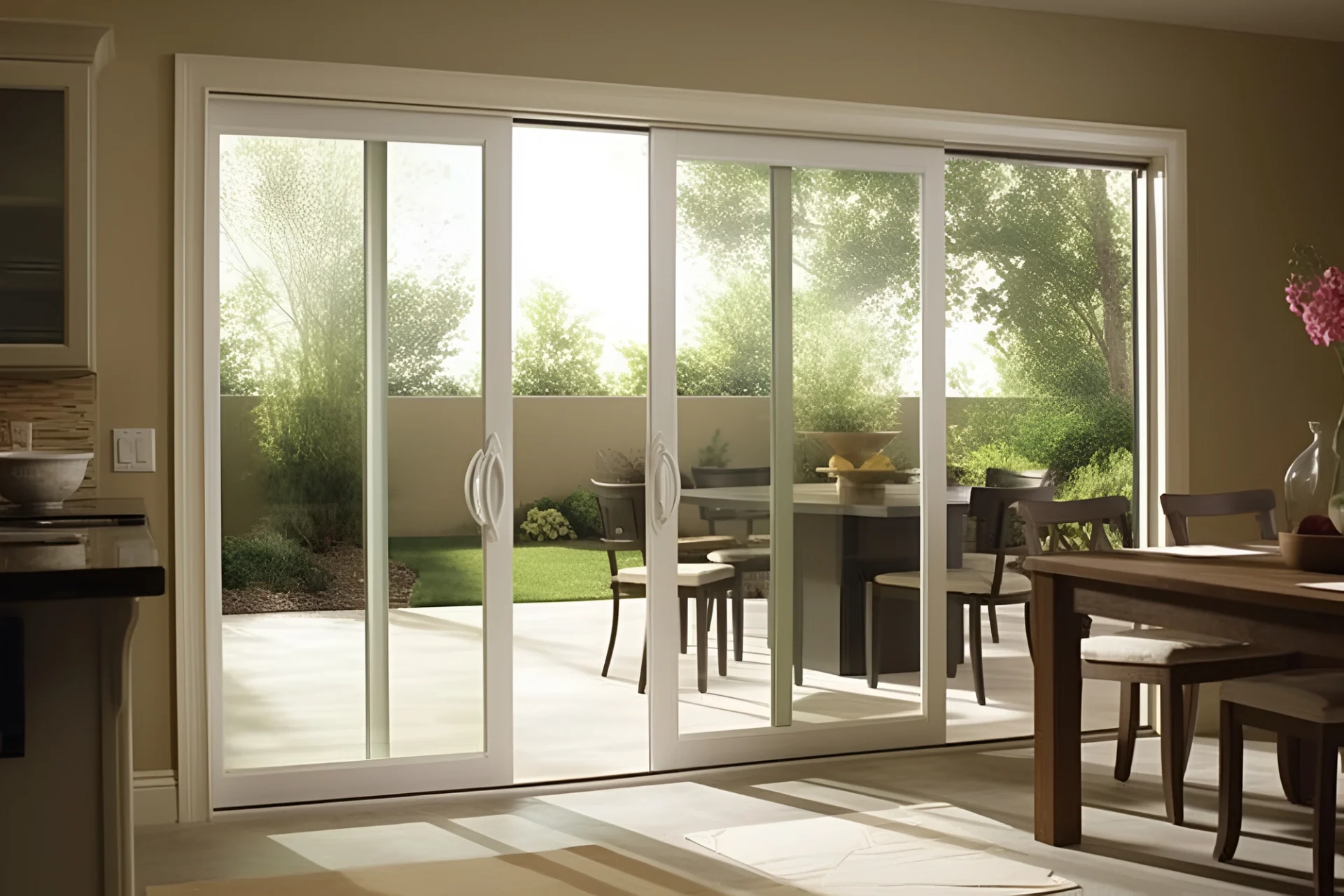 There is a sliding patio door.