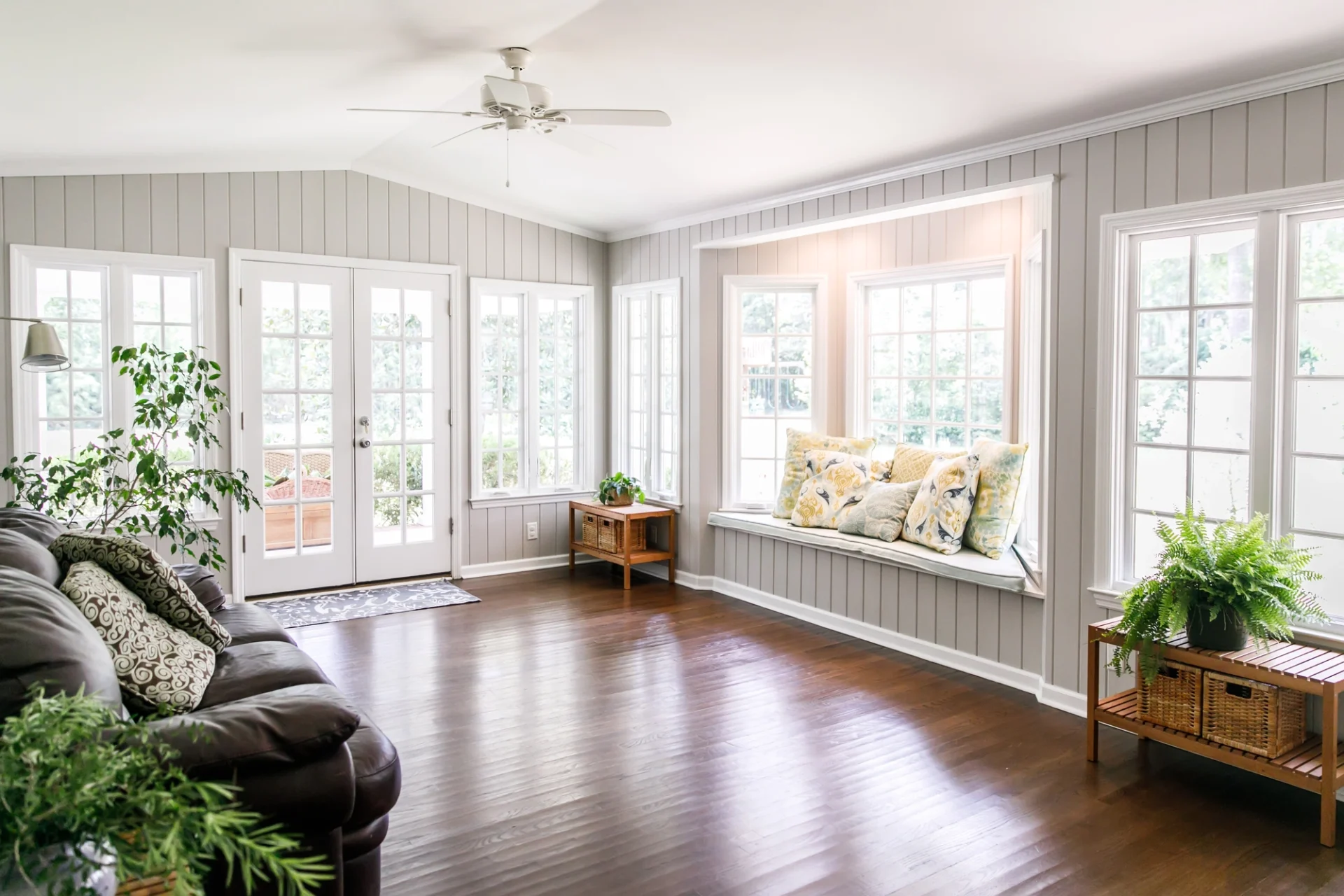 There are multiple white windows in the home