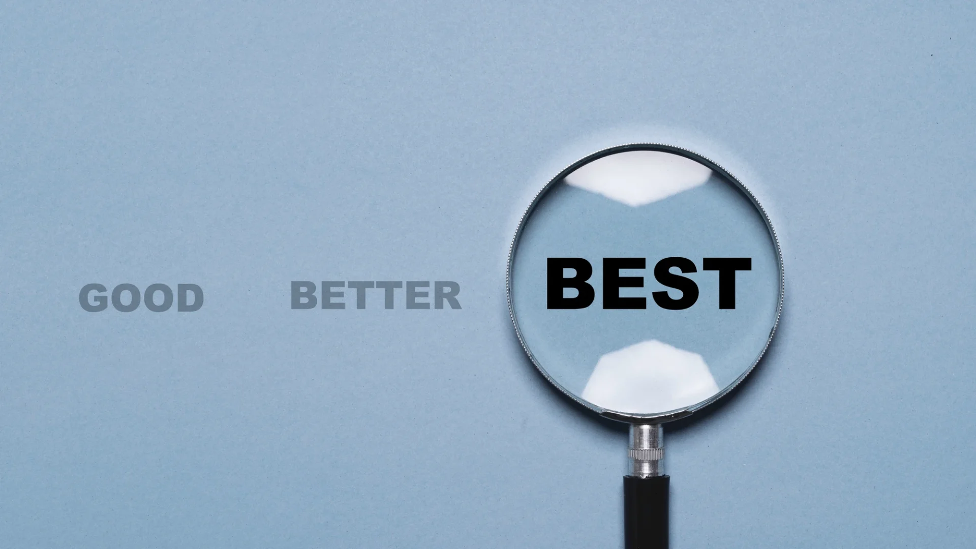Best Door Replacement Value Jacksonville Doors & Windows The word “Best” is under a magnifying glass against a blue background. The words “Good” and “Better” are smaller and to the left.