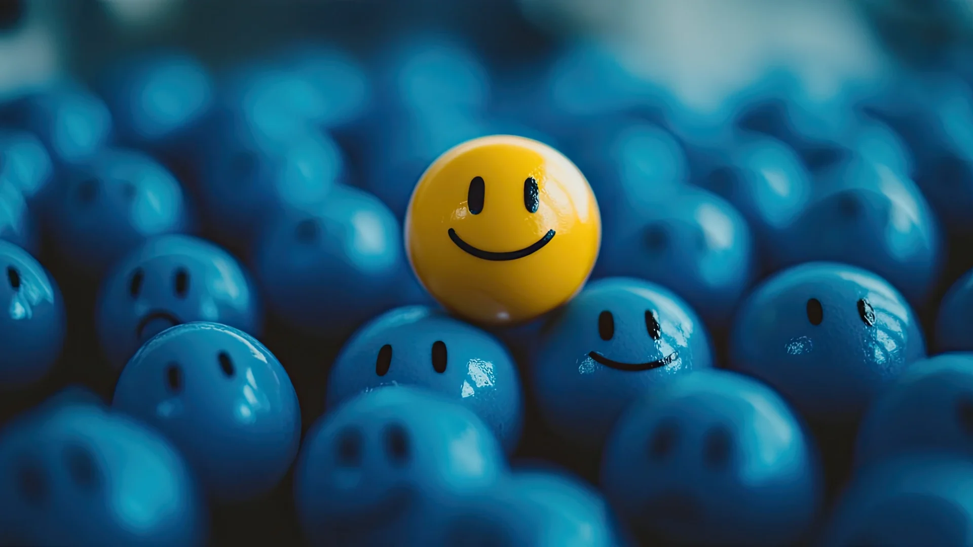 Stand Out Door Replacement Jacksonville Doors & Windows A yellow ball with a smiley face sits on top of many blue balls with smiley faces on them