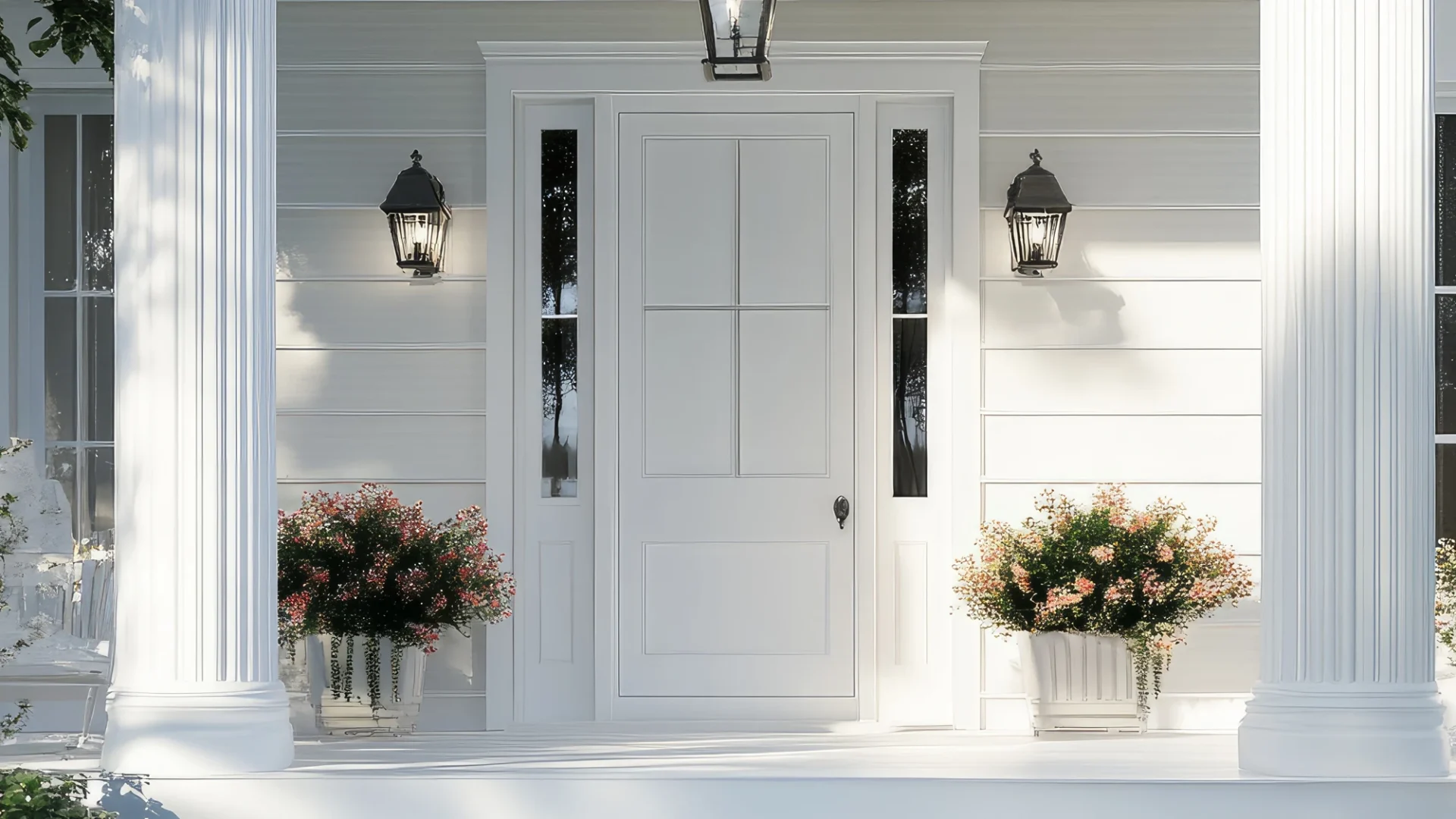 Professional Residential Door Replacement San Marco Fl Jacksonville Doors And Windows Large white home entry door with slender panes on both sides