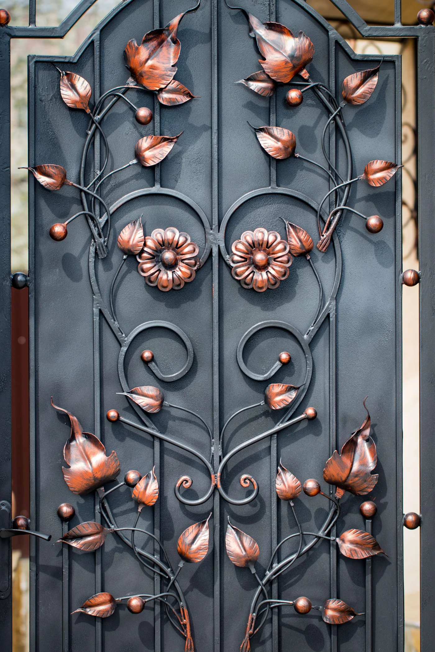 Door with wrought-iron detail on home