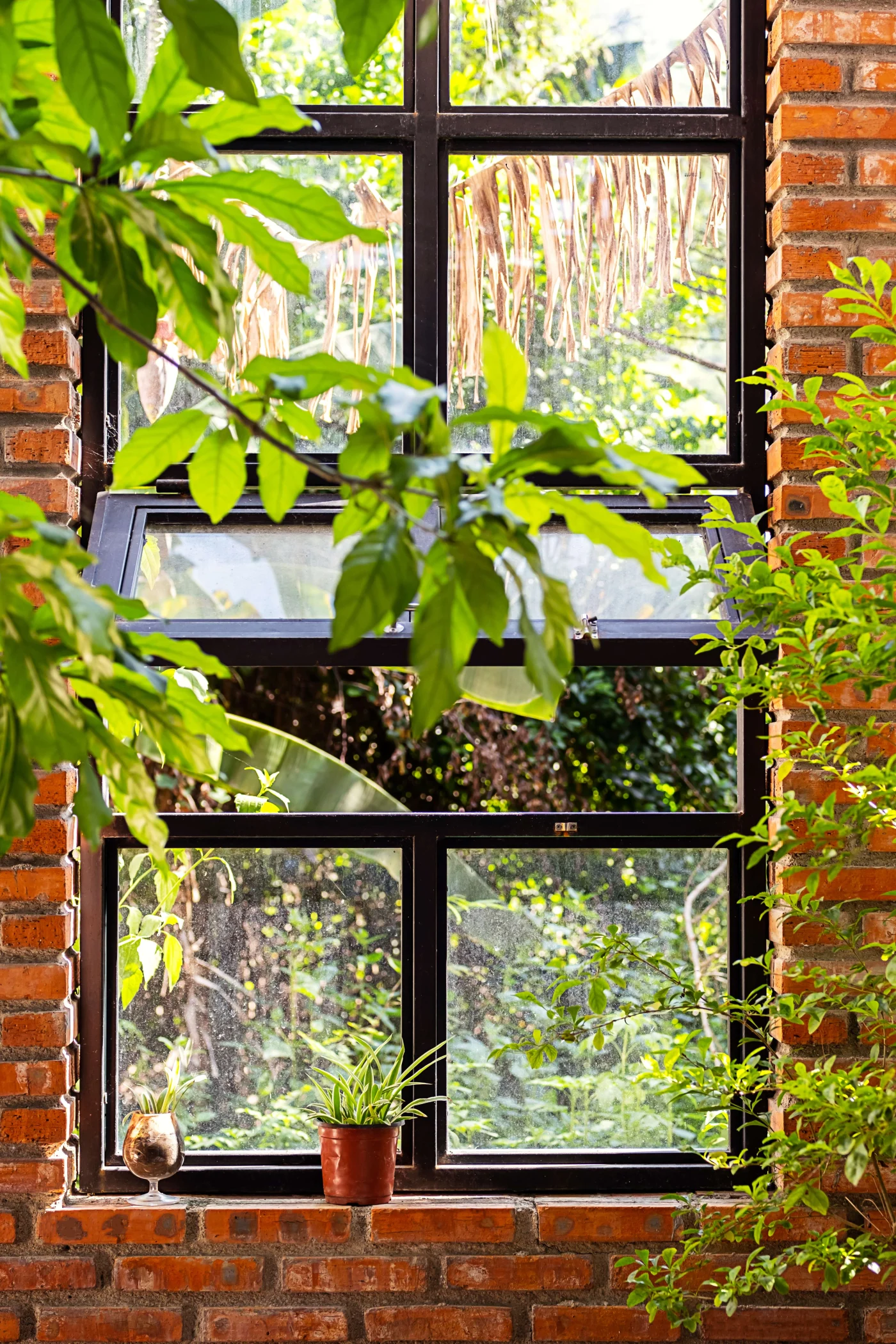 Amazing Window Replacements In Vilano Beach, FL A black-framed new awning window in a brick house.