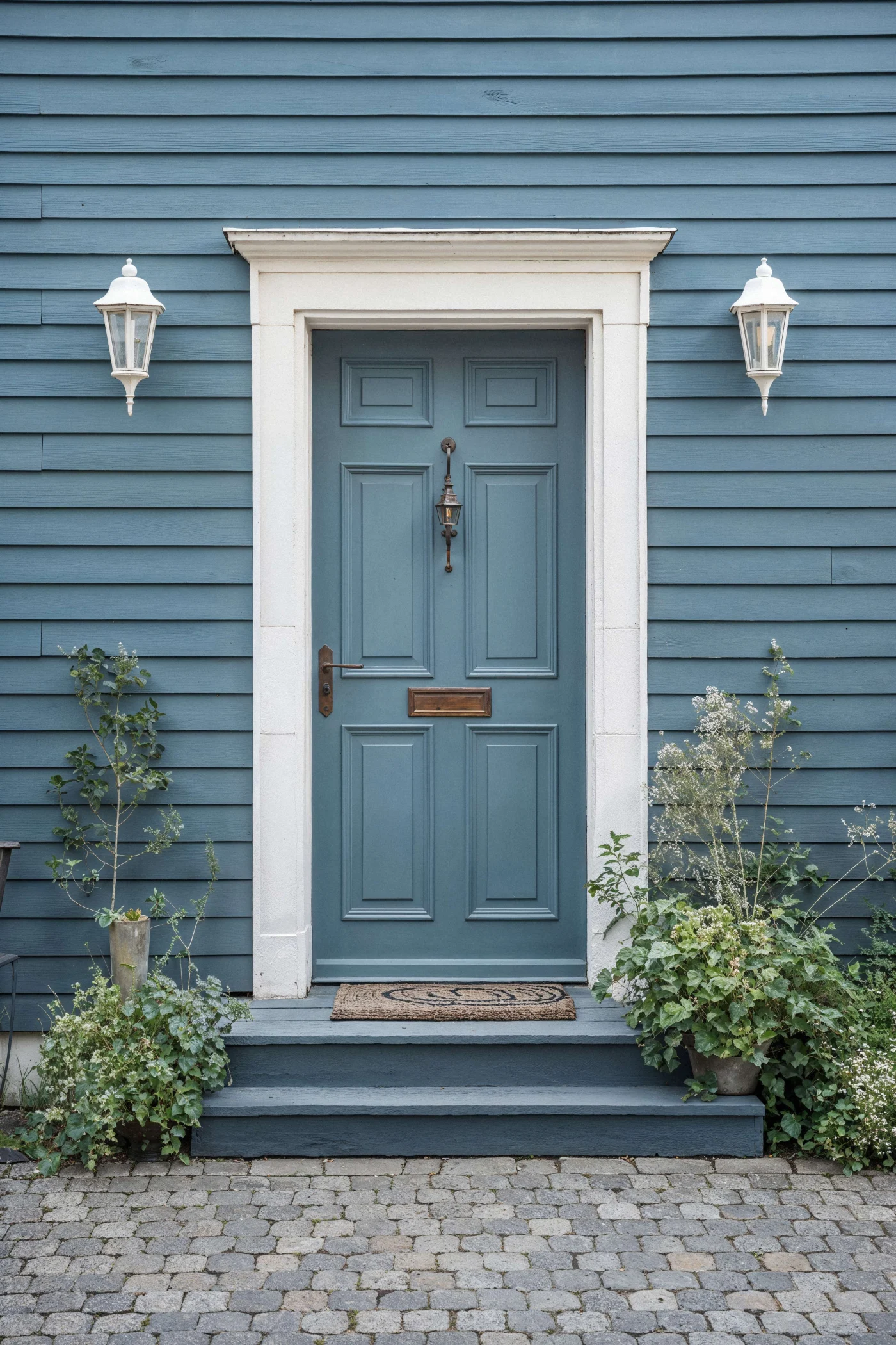 A gorgeous blue door with white trim in a Jacksonville, FL home
