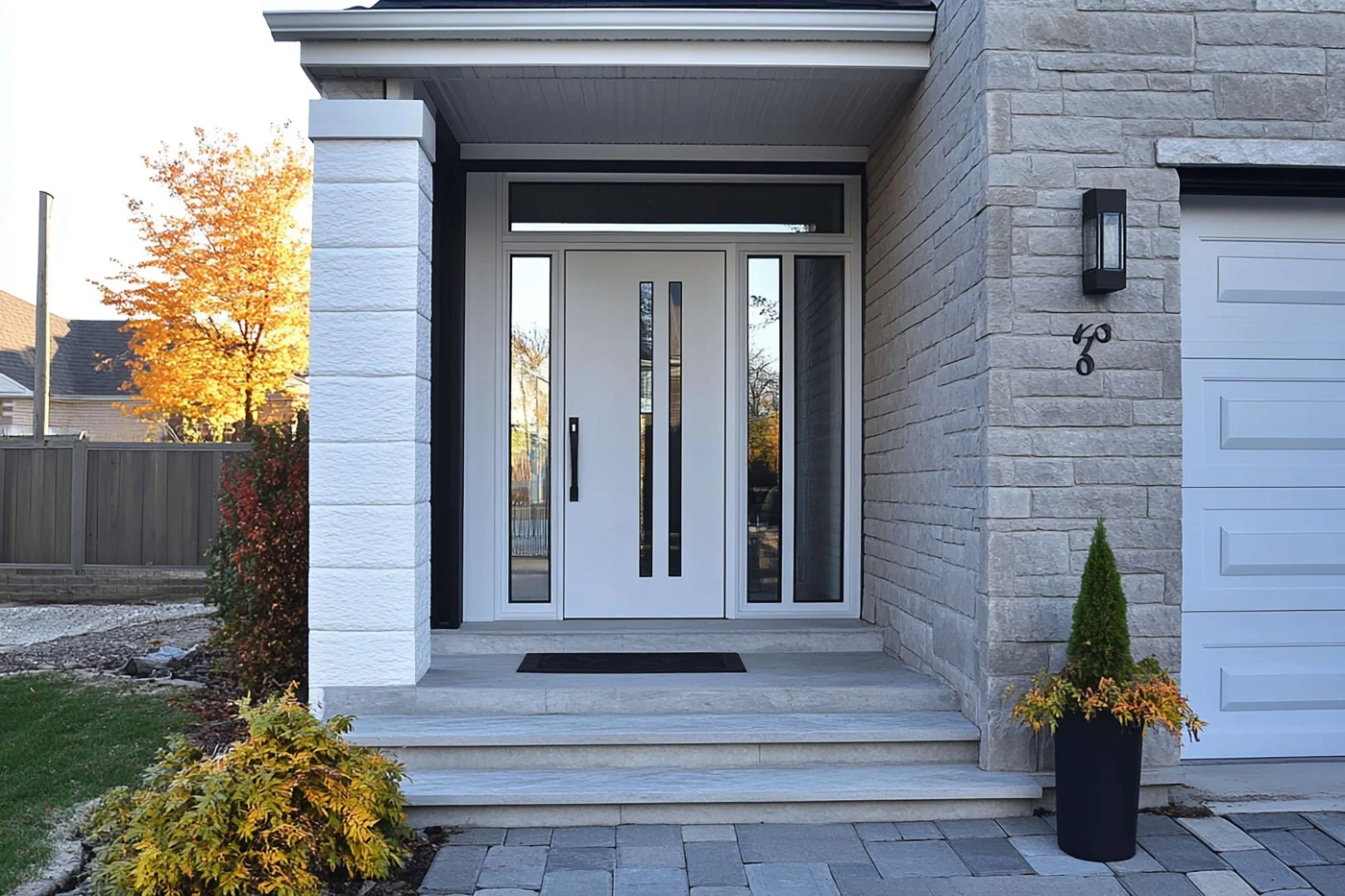 A spacious patio area with outdoor furniture and large sliding patio doors.
