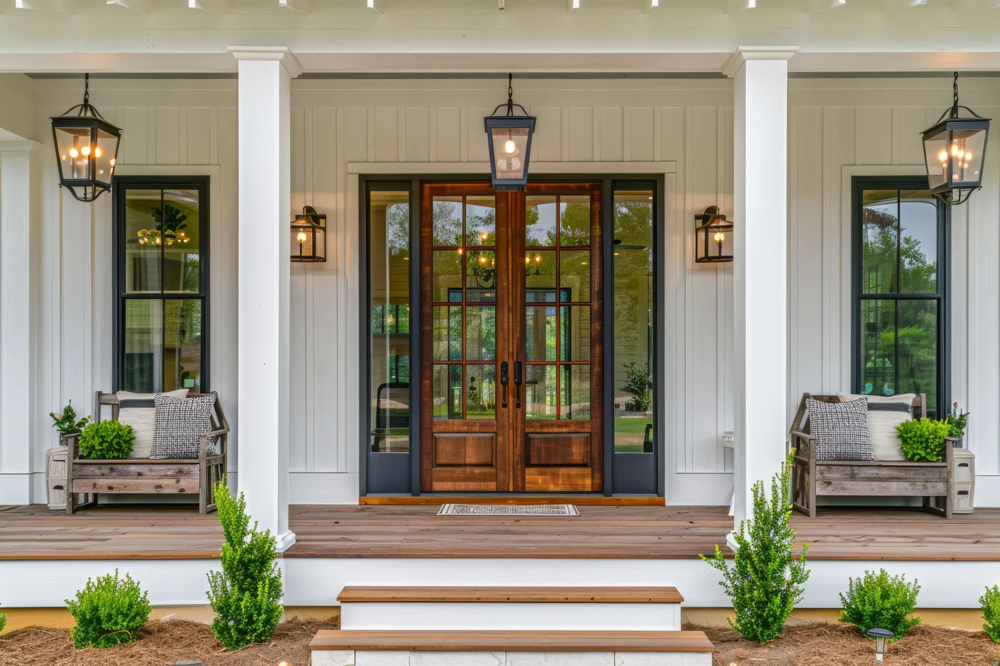 Cozy Home Entrance With Wooden Elements And Greenery