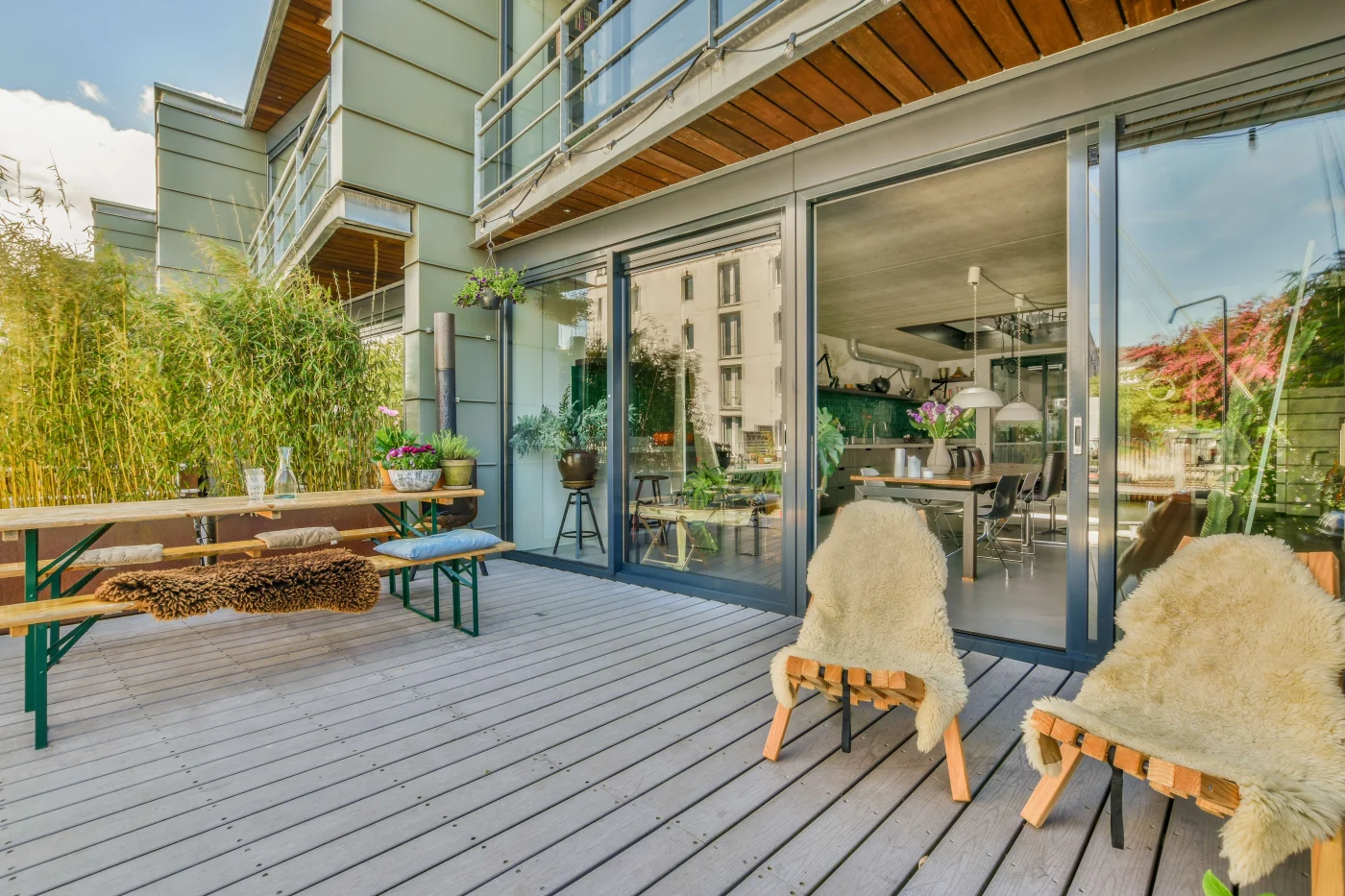 Sliding patio doors installed on a back patio in a North Florida home.
